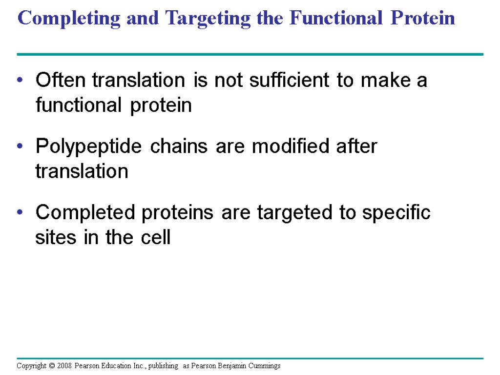 Completing and Targeting the Functional Protein Often translation is not sufficient to make a